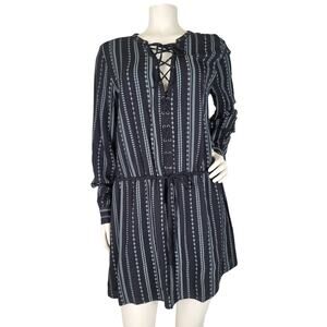 Paige Rockabilly Hobo Mini Dress Lace-up Neckline Black & Blue Women's Sz M